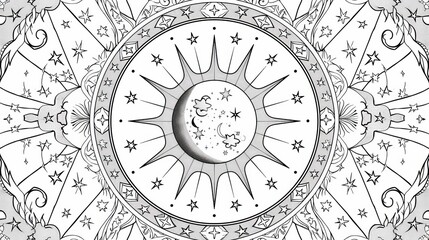 Fototapeta na wymiar Mandala: A mandala pattern with a celestial theme, featuring stars, moons, and galaxies