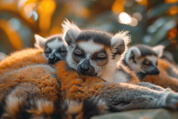 Naklejka premium A group of resting lemurs katta 