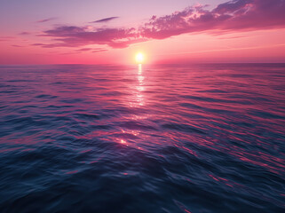A serene sunset over the ocean, with gentle pastel hues blending into each other, creating long...