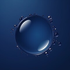 Navy Blue bubble with water droplets on it, representing air and fluidity. Web banner with copy space for photo text or product, blank empty copyspace