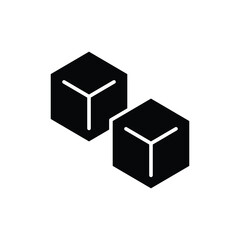 3d cube icon. Simple solid style. 3d modeling, model, cad, print, construction, prototype, technology concept. Black silhouette, glyph symbol. Vector illustration isolated.