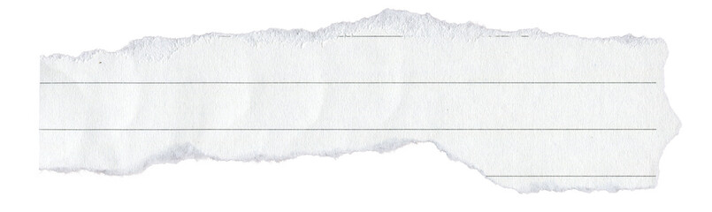 White Lined Ripped Paper Strip. Scrap Paper with Torn Edge, Scrapbook Sticky Notes, Notebook Page