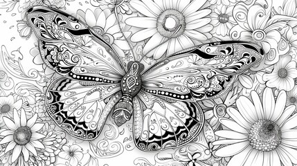 Paisley: A coloring book illustration of a paisley butterfly