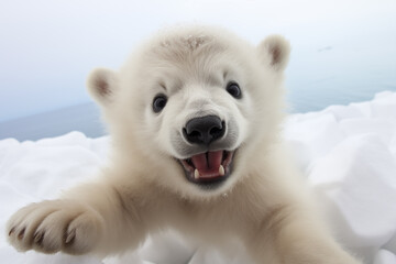 a polar bear cub on snow