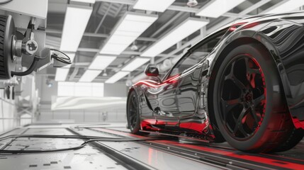 Red Sports Car Undergoing Automated Paint Inspection