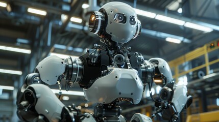 Fototapeta premium Advanced Humanoid Robot in a High-Tech Workshop