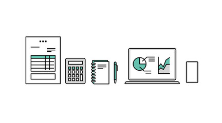 ビジネスシーンで使う道具のイラストセット