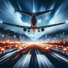 commercial airplane nighttime landing
