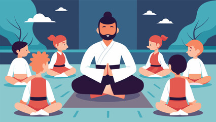 A seasoned sensei leads his students in a calming meditation session teaching them the importance of mental focus and discipline in preparation