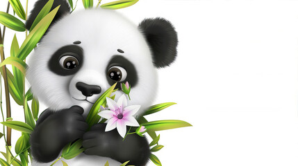 Cute panda holding flowers
