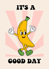 poster with cute banana  on a striped background - 791720513