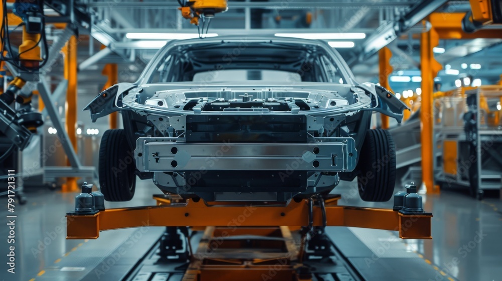 Poster Automated Vehicle Assembly Line at Work in Modern Factory