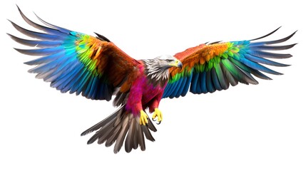 Eagle with Colorful Rainbow on White Background: 8K Photorealistic Image