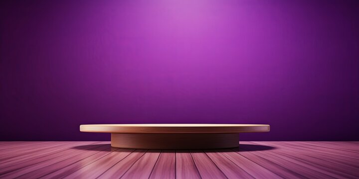 Purple background with a wooden table, product display template. purple background with a wood floor. Purple and white photo of an empty room