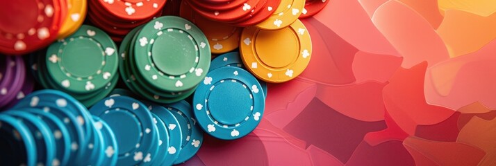 Black background with vibrant casino chips. Generative Ai. - obrazy, fototapety, plakaty