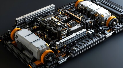 Fototapeta premium Intricately Detailed Model Engine Build on Dark Surface