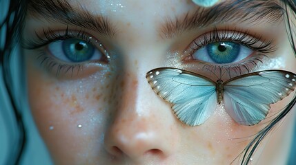 beautiful eyes make up, woman wearing glitter glow eyeshadows with butterfly , Generative Ai	
 - obrazy, fototapety, plakaty