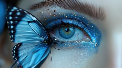 beautiful eyes make up, woman wearing glitter glow eyeshadows with butterfly , Generative Ai	
 - obrazy, fototapety, plakaty