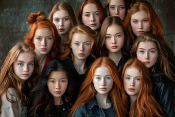 Model faces of different nationalities and ages. Lots of beautiful girls