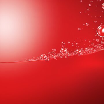 Red bubble with water droplets on it, representing air and fluidity. Web banner with copy space for photo text or product, blank empty copyspace