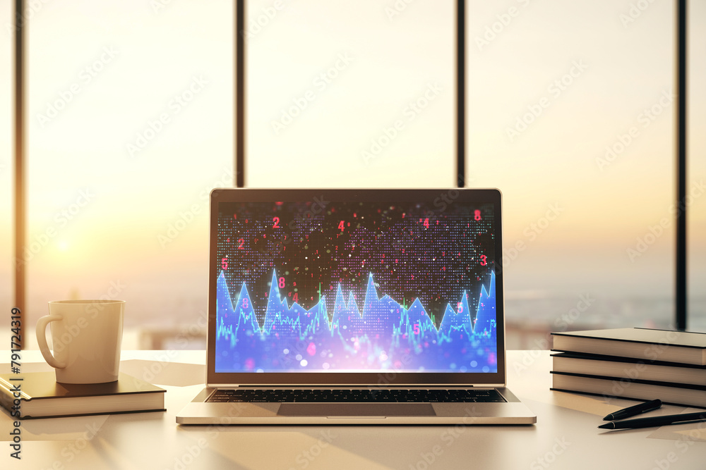 Aufkleber modern computer monitor with abstract creative statistics data hologram, statistics and analytics co