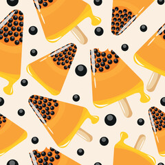 seamless pattern with triangle shaped fruit ice cream with papaya on a stick design for packaging, textile or banner