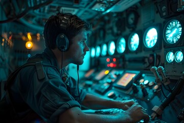 Vigilant Crew Overseeing Essential Submarine Systems in the Control Room