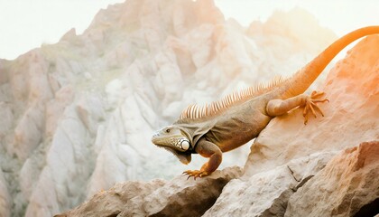 An iguana skillfully navigating the craggy rocks of a mountainous terrain - obrazy, fototapety, plakaty