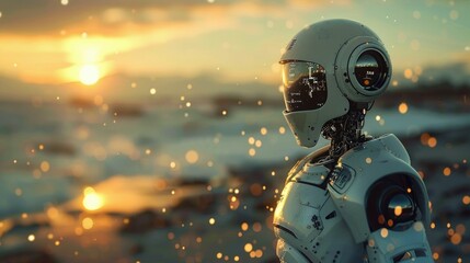 Robotic Photographer Capturing Stunning Sunset Landscape with Flair