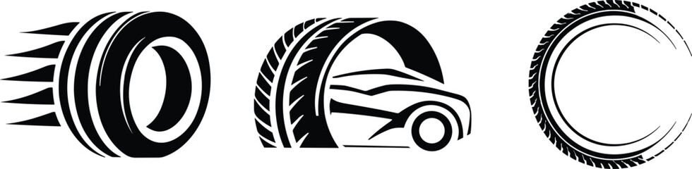 Set of car tire, logo design, vector illustration.