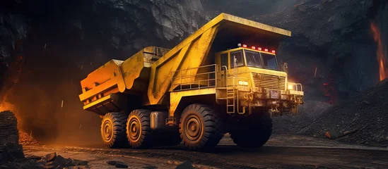 Foto op Canvas Open pit mine industry, big yellow mining truck, Mining Truck in Action © WaniArt