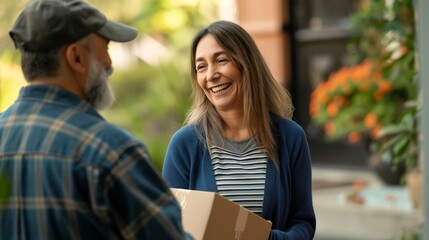 A Smiling Woman Receiving Package