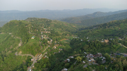 Aerial view of  beautiful lung nupa hills in mizoram.The green hills around the village of bualpui in mizoram India.