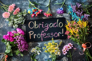 Chalkboard Tribute to Teacher with "Obrigado Professor!"

