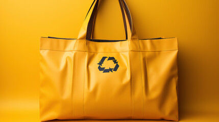a yellow bag with a recycle symbol on it