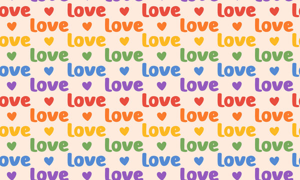 Seamless pattern with Symbol of LGBTQ pride community. LGBT rainbow quote love and heart. LGBT pride month. Vector illustration