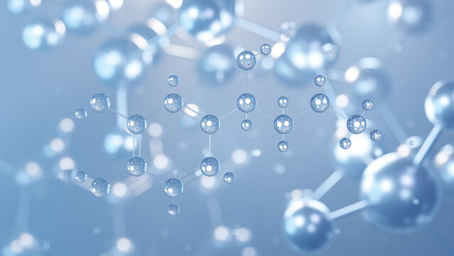 epinephrine molecular structure 3d, adrenaline, structural chemical formula view from a microscope
