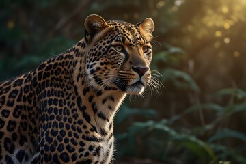 Naklejka na ściany i meble AI-generated illustration of a majestic Sri Lankan leopard in its natural habitat