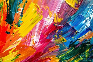 Closeup of abstract rough colorful bold rainbow colors explosion painting texture