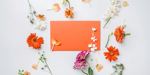 Orange leaf on white background with flowers
