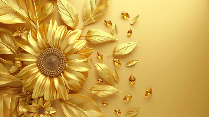 Golden Sunflower and Autumn Leaves Elegant Floral Artwork