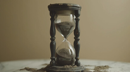 Vintage Hourglass on Sand Timer Passing with Soft Light Background