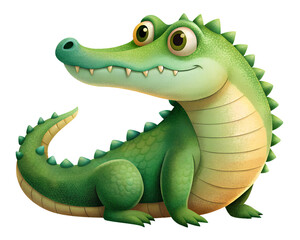 Naklejka premium Cartoon style illustration, Cute crocodile isolated on transparent background, AI Generative