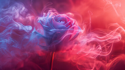 Vibrant Blue Rose Wrapped in Red Mist Artistic Floral Concept