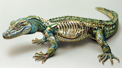A lizard with a skeleton inside of it
