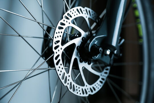 part of a bicycle close-up. bicycle brake disc. 