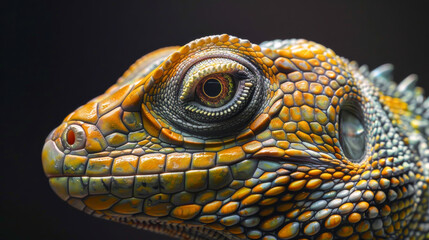 Fototapeta premium A close up of a lizard's face with a green and yellow pattern