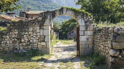 Naklejka premium Stone Archway Leading to Building