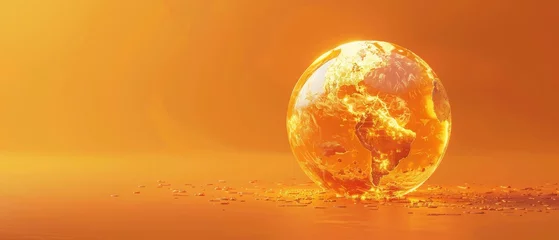 Fotobehang A vivid image of a fiery globe illustrates the critical issue of global warming and climate change. © Papatsorn