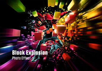 Block Explosion Effect with Ai Generated Elements - obrazy, fototapety, plakaty